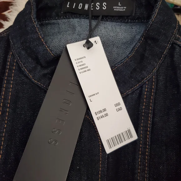 Lioness Dark Indigo Berlin Denim Crop Jacket with Lace-Up Accents Size L US 8 - Picture 2 of 14